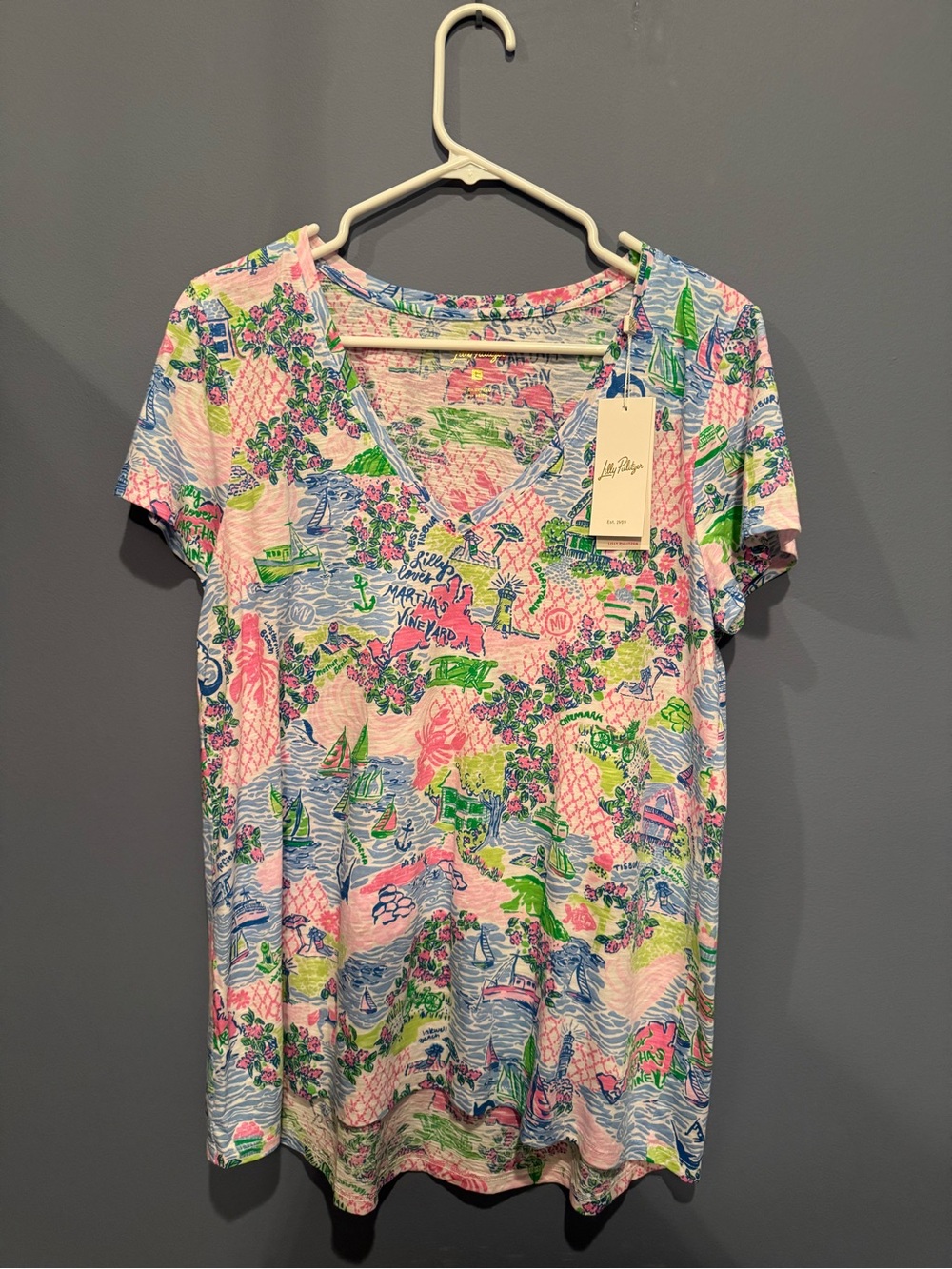 Lilly Pulitzer Pink Multi V-Neck Coastal Print Tee
